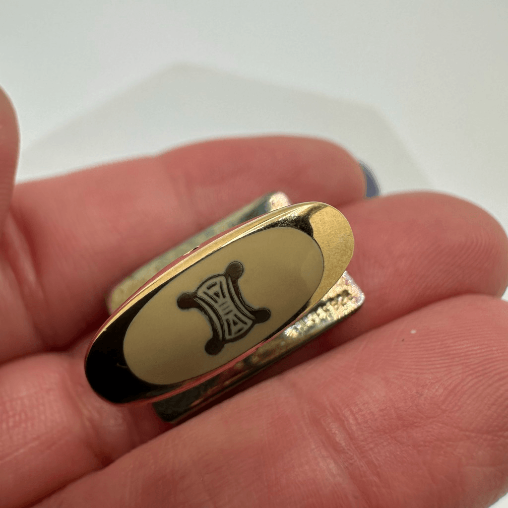 Celine Macadam Horse Carriage Black Enamel Silver 925 Cufflinks