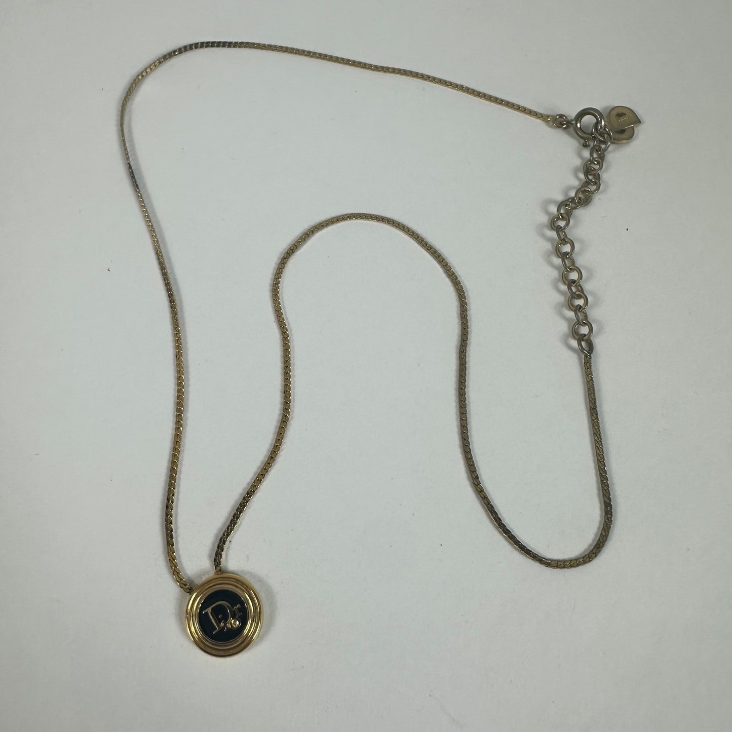 Vintage Christian Dior Necklace Gold Tone Pendant Logo Charm