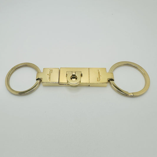 Salvatore Ferragamo Gancini Gold Tone Key Ring Detachable
