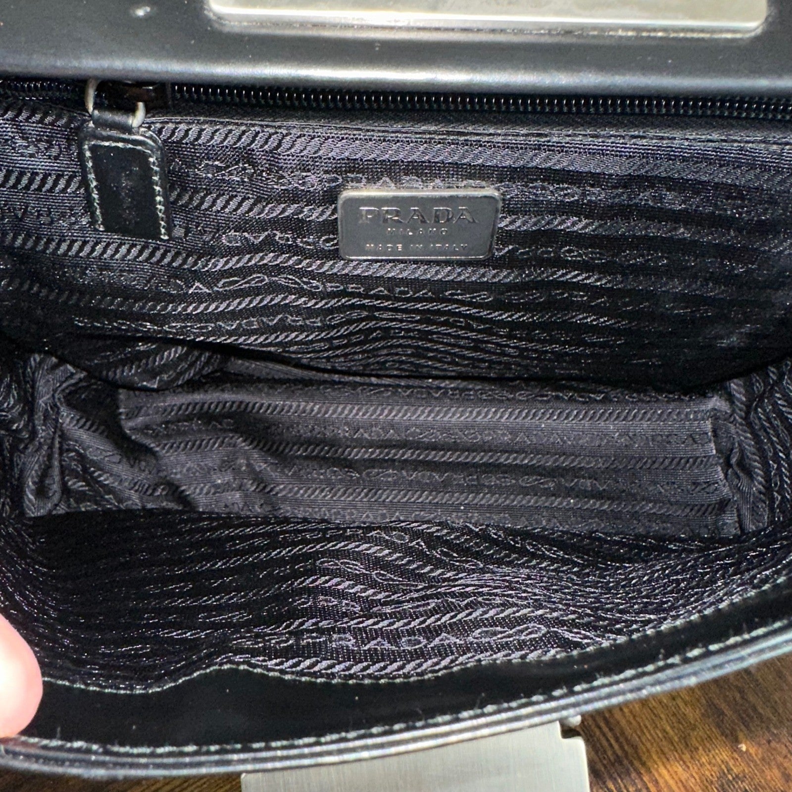 Prada Milano Vitello Lissato Black Leather Top Handle Bag Authentic Designer