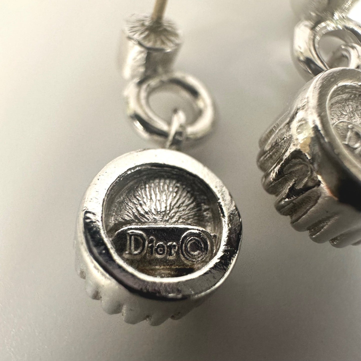 Dior Silver Tone Dangle Drop Earrings Rhinestone Accent Designer Jewelry