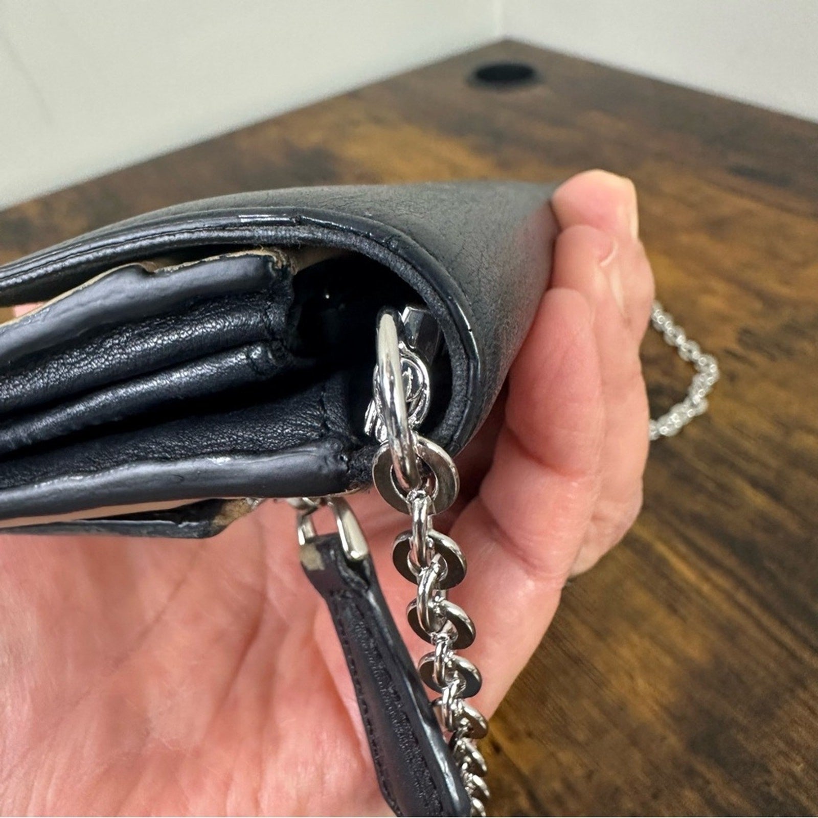 Fendi Leather Envelope Wallet Black Beige Authentic