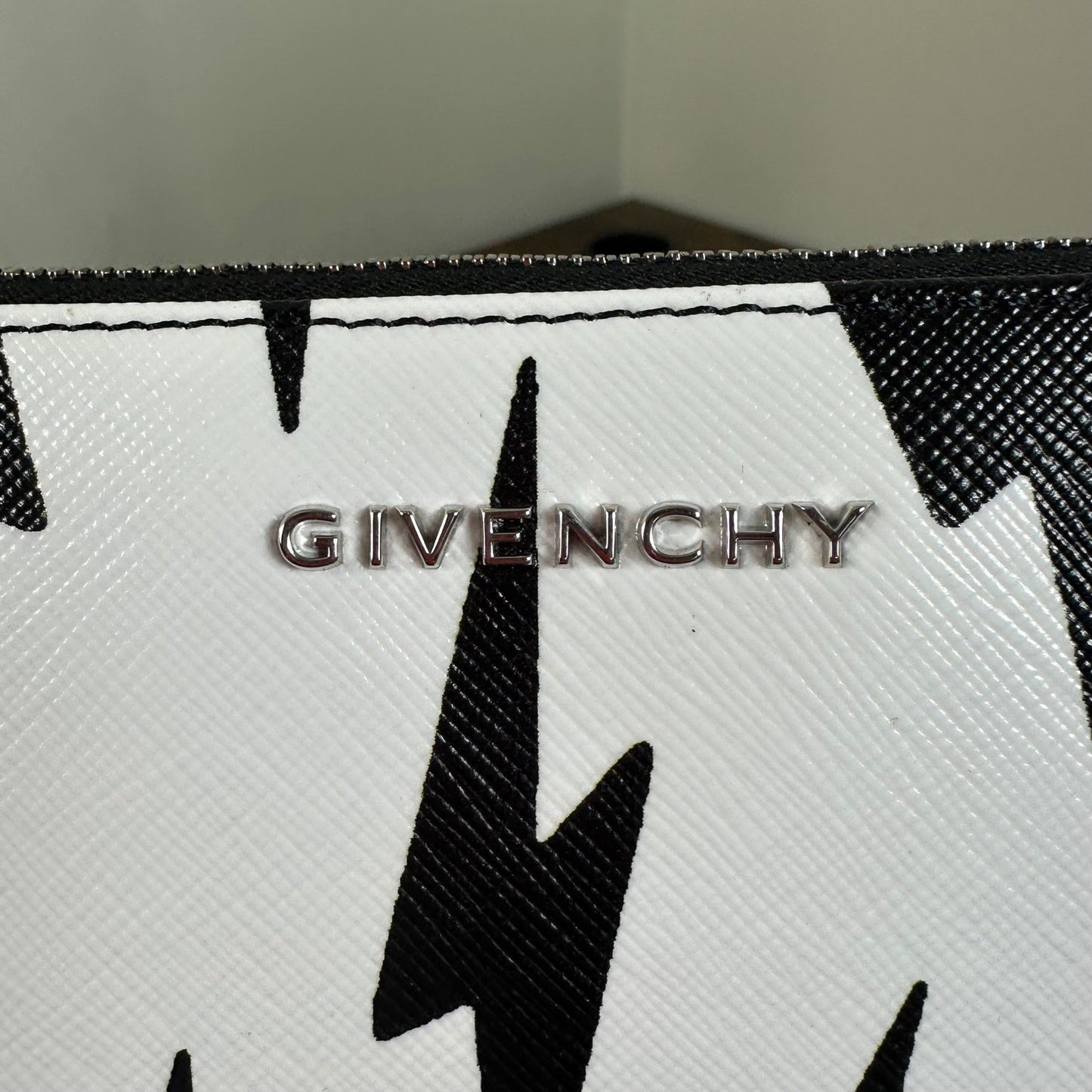 Givenchy Lightning Bolt Print Pouch Clutch Cosmetic Bag Black White
