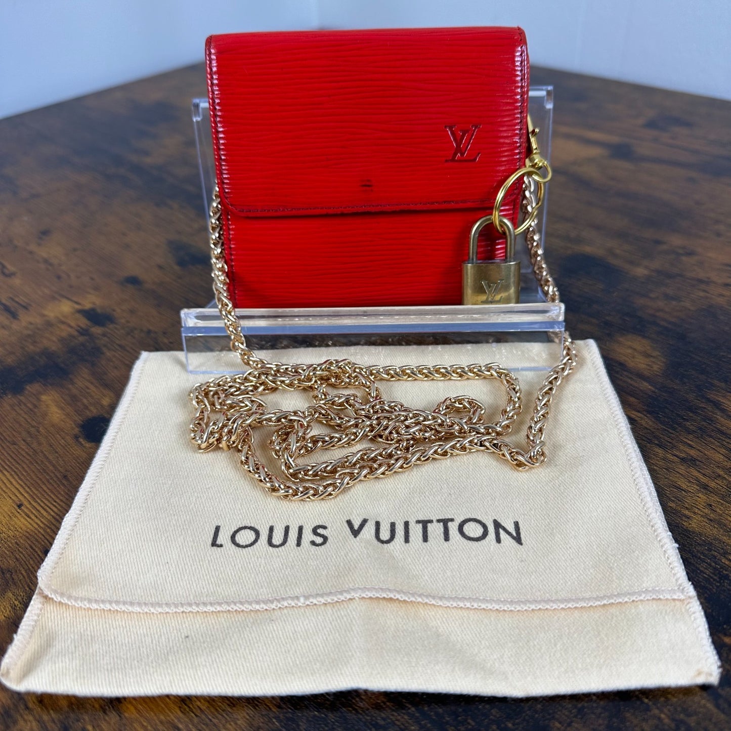 Louis Vuitton Red Epi Leather Vintage Wallet Padlock Gold Hardware Women