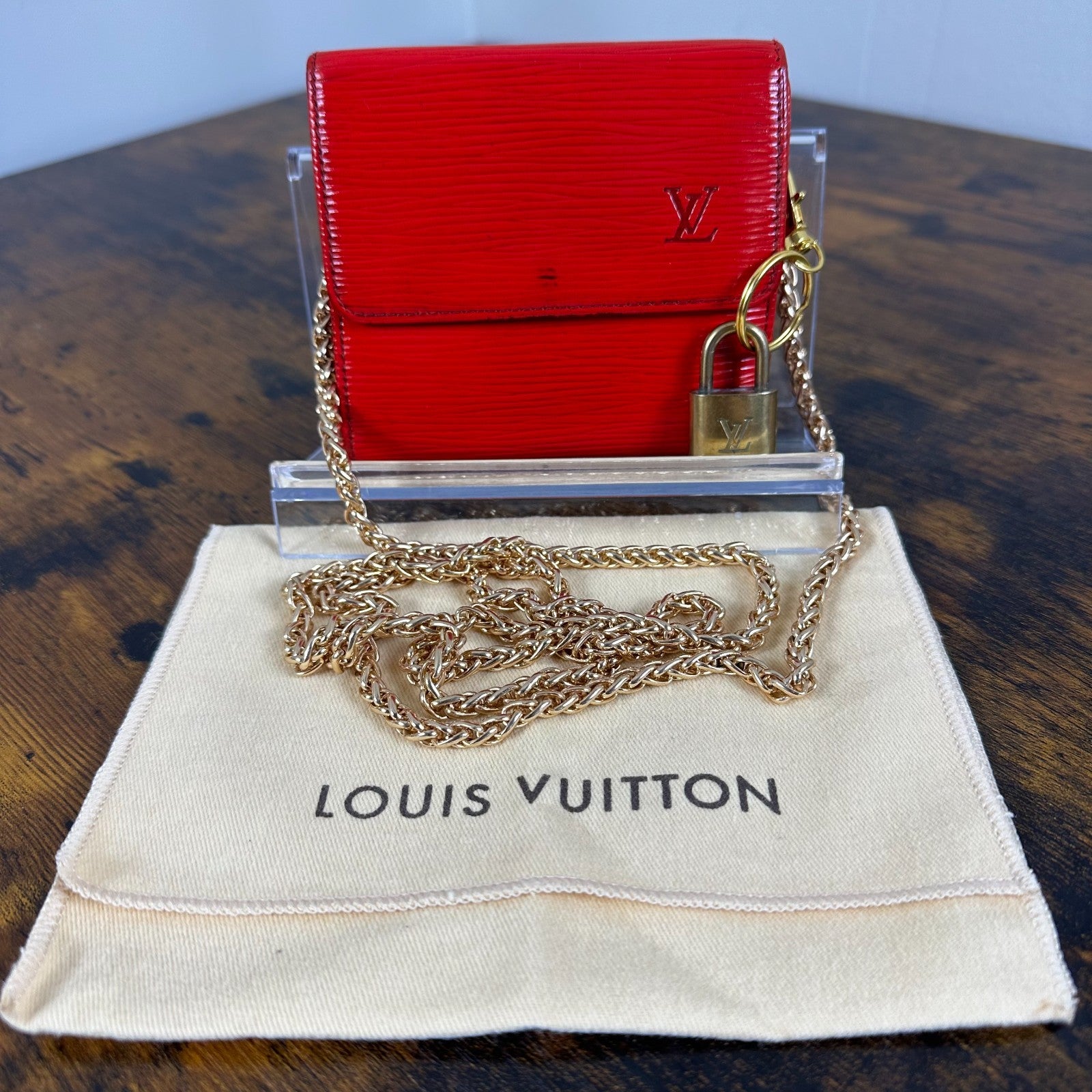 Louis Vuitton Red Epi Leather Vintage Wallet Padlock Gold Hardware Women
