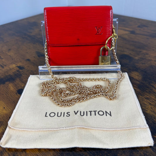 Louis Vuitton Red Epi Leather Vintage Wallet Padlock Gold Hardware Women