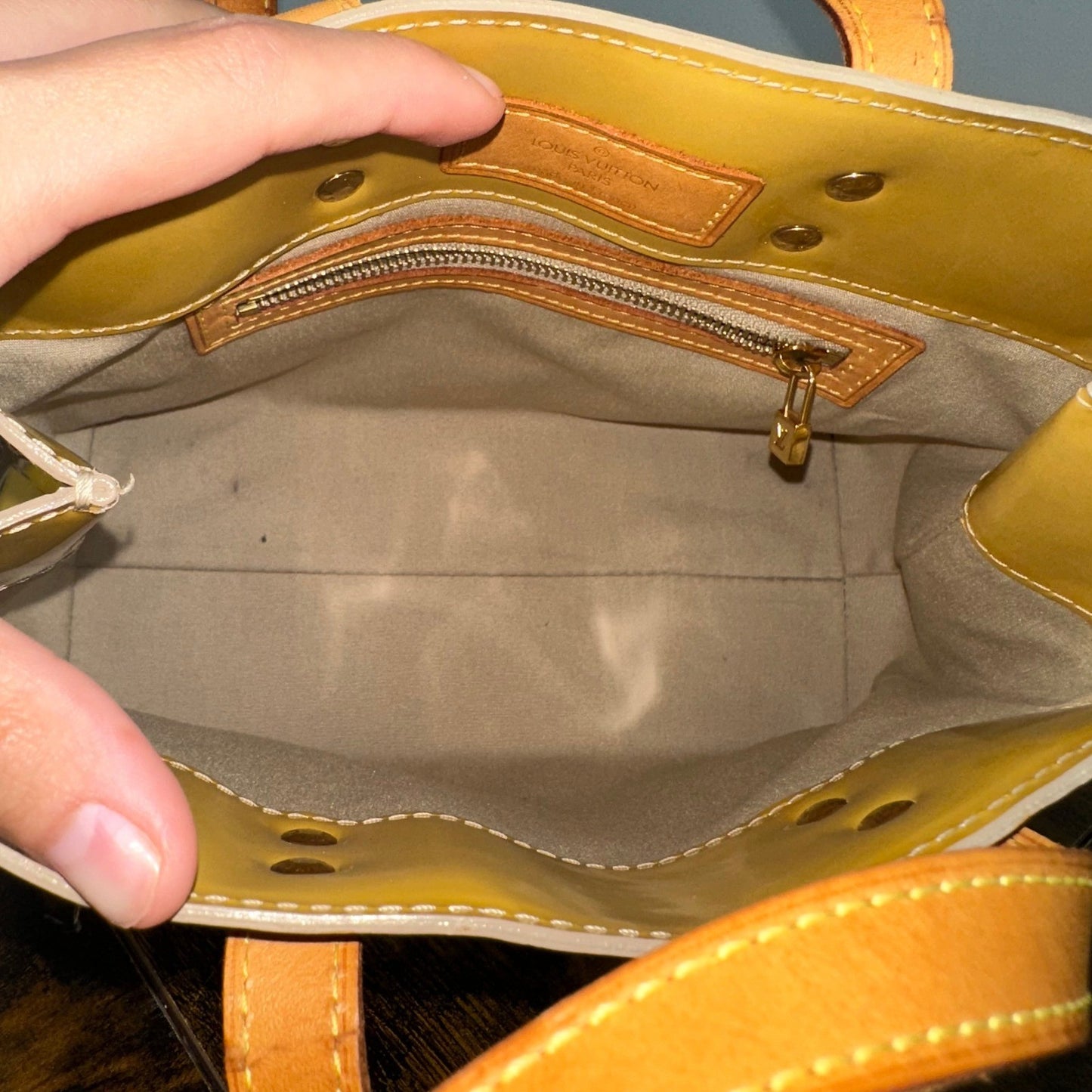 Louis Vuitton Monogram Vernis Reade PM Yellow Patent Leather Handbag Authentic