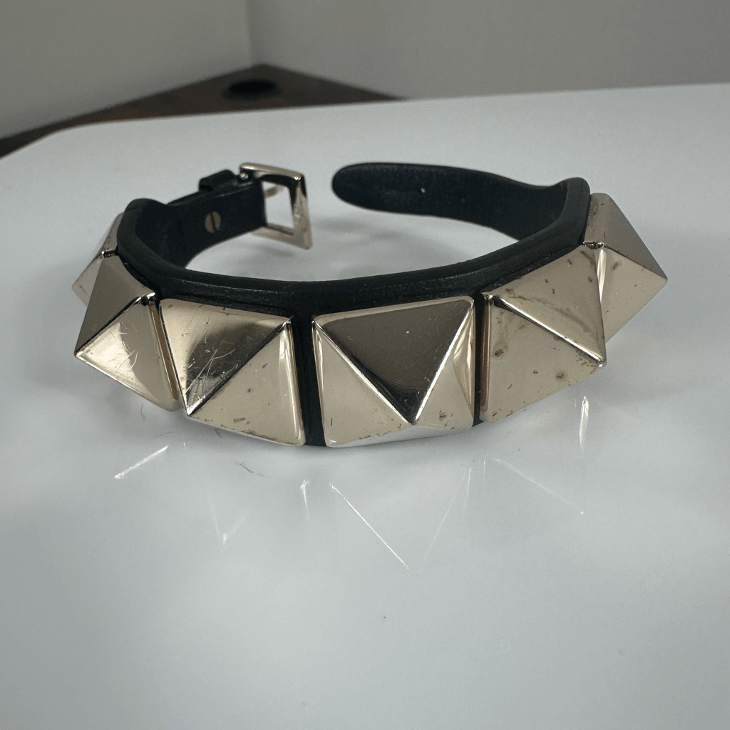 Valentino Garavani Rockstud Leather Bracelet Large Black Gold