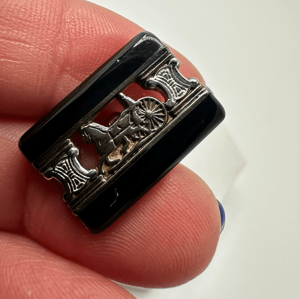 Celine Macadam Horse Carriage Black Enamel Silver 925 Cufflinks