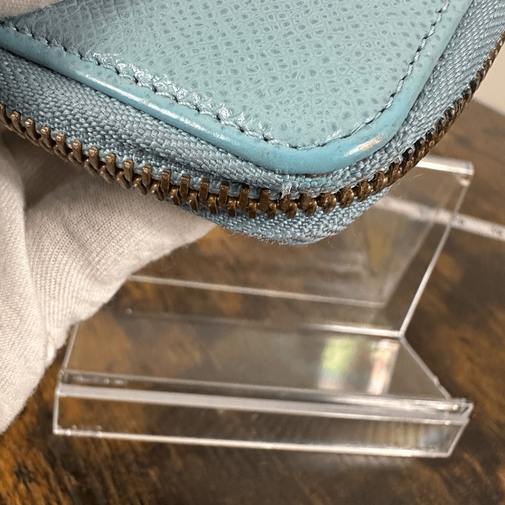 Valentino Garavani Leather Zippy Wallet Full Zip Porcelain Blue