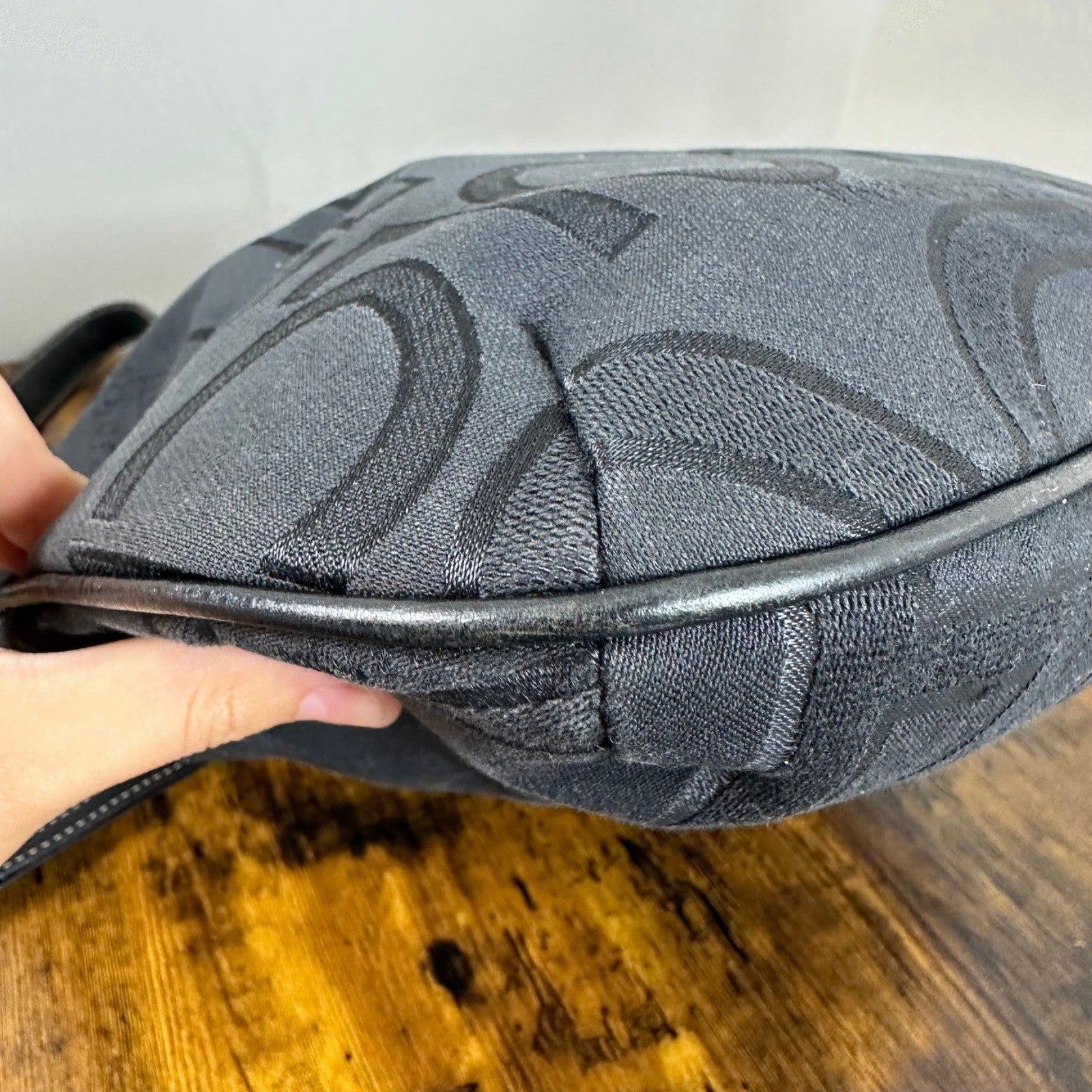 Dolce & Gabbana Black Logo Jacquard Hobo Shoulder Bag Leather Trim Ring Detail