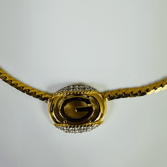 Givenchy Vintage G Logo Gold Tone Snake Chain Choker Necklace 13”