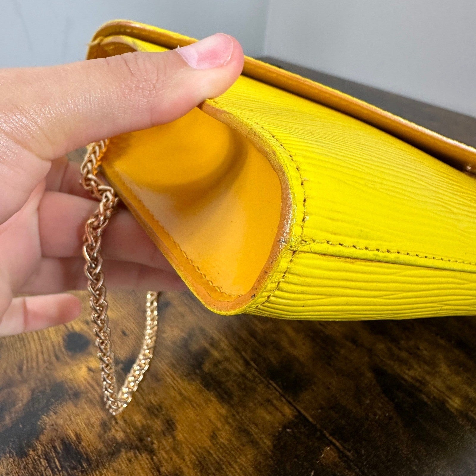 Louis Vuitton Epi Leather Art Deco Clutch Bag Yellow Vintage Authentic