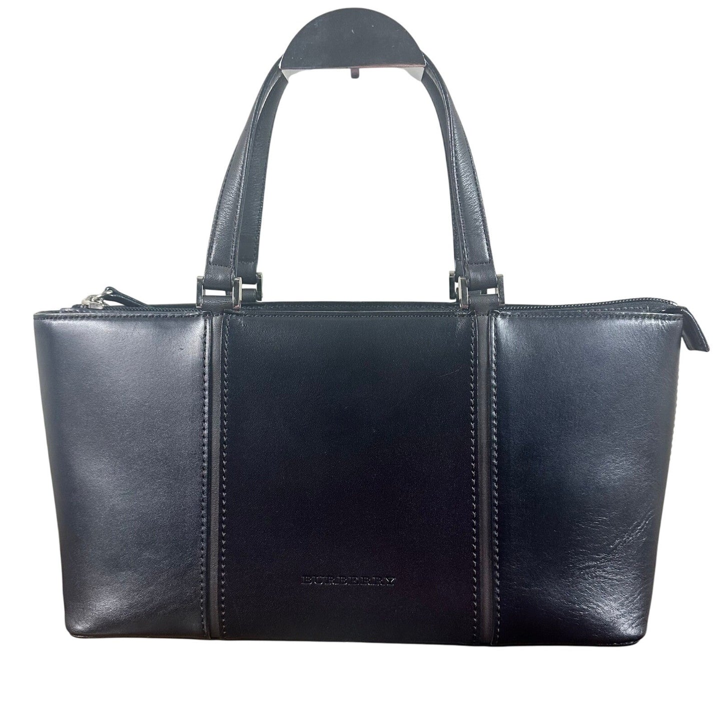 Burberry Black Leather Tote Bag Classic Nova Check Lining