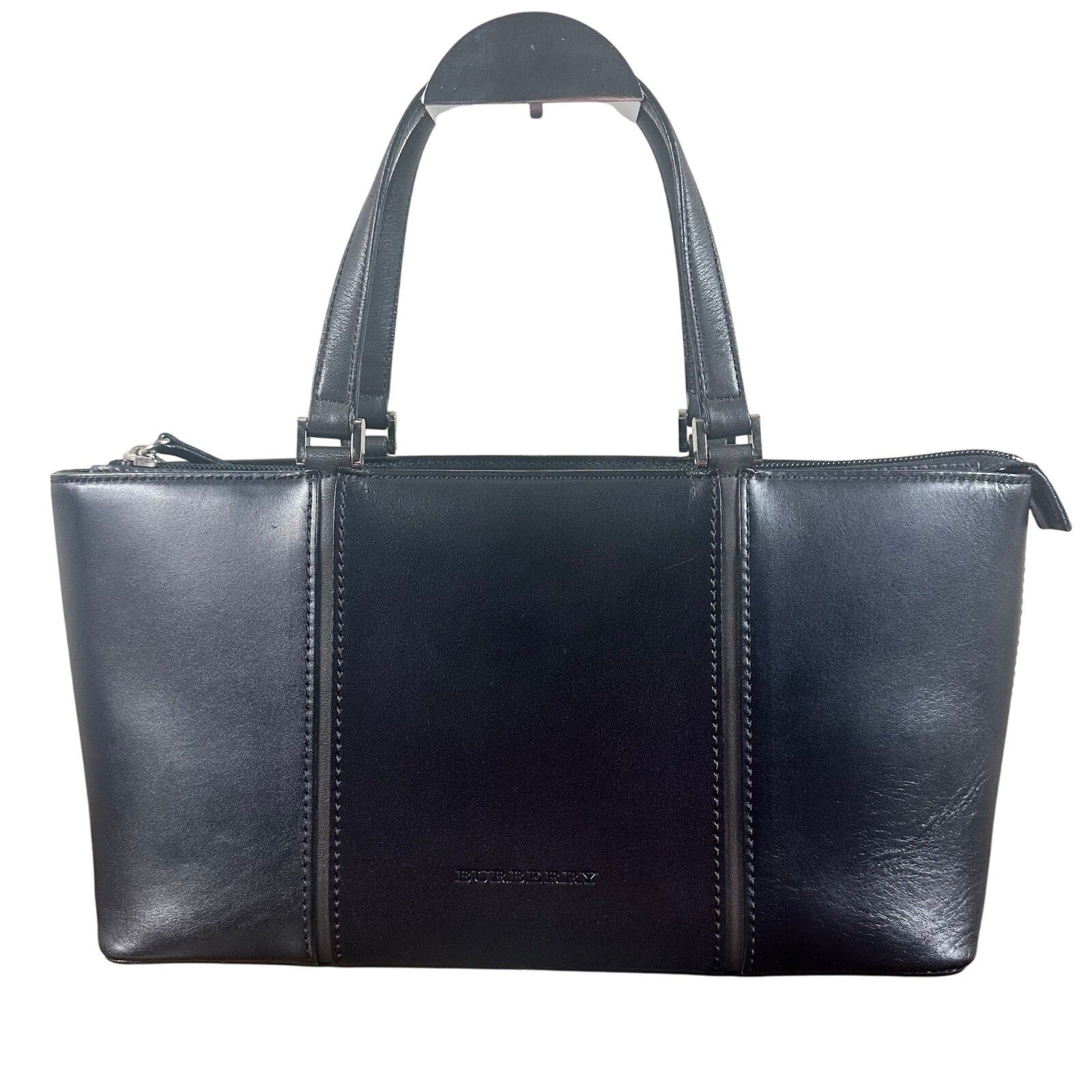Burberry Black Leather Tote Bag Classic Nova Check Lining