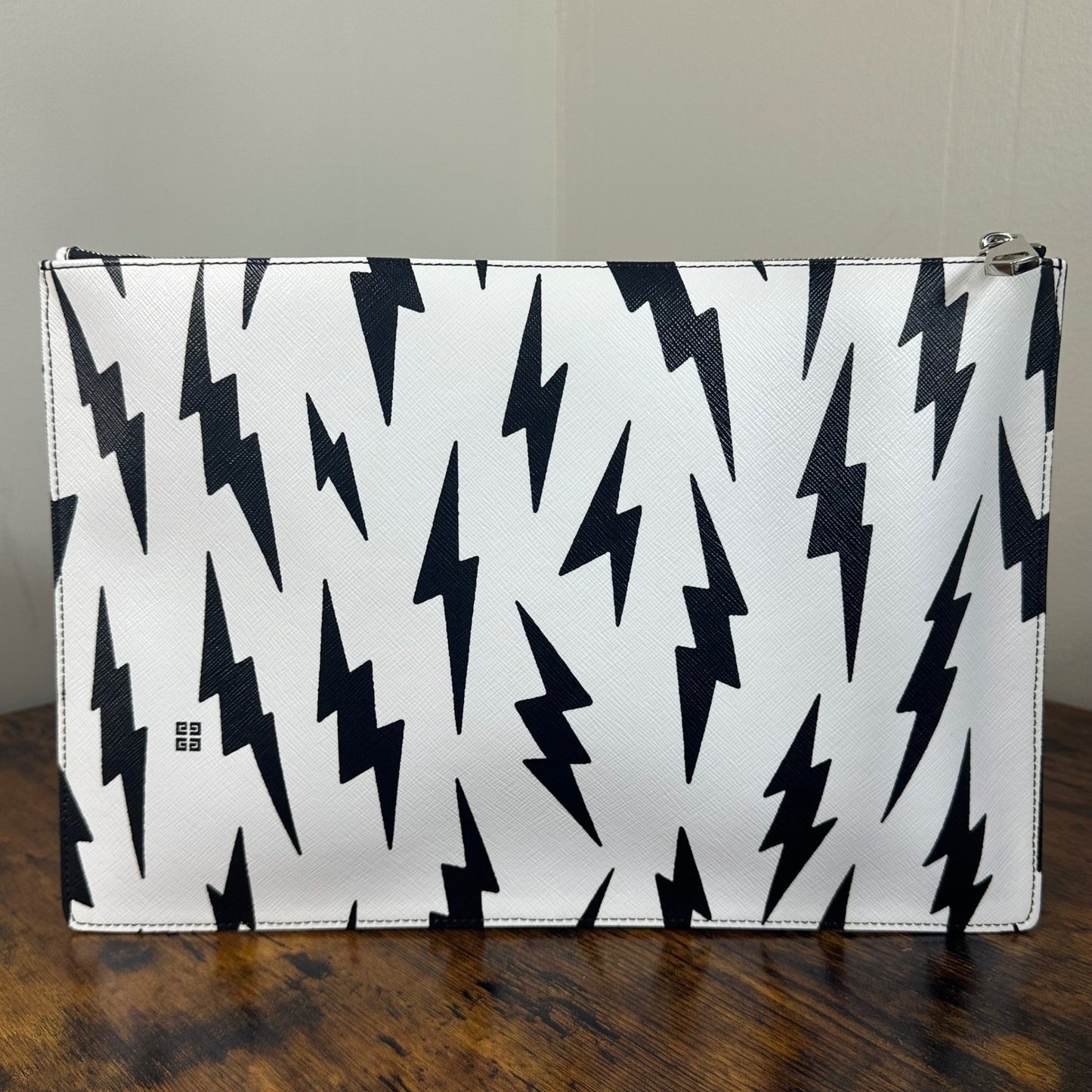Givenchy Lightning Bolt Print Pouch Clutch Cosmetic Bag Black White