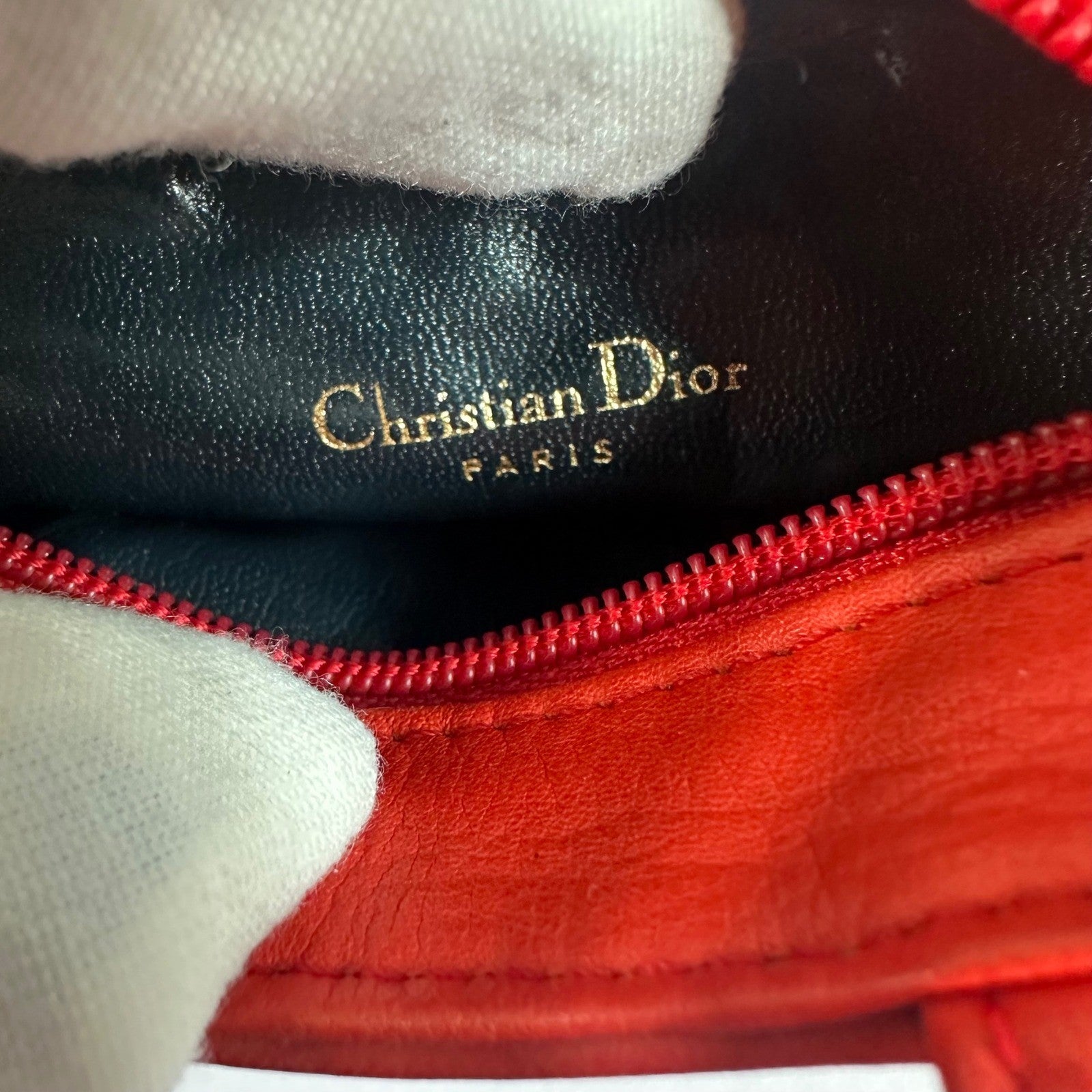Christian Dior Red Leather Micro Tote Bag CD Logo Charm Handbag