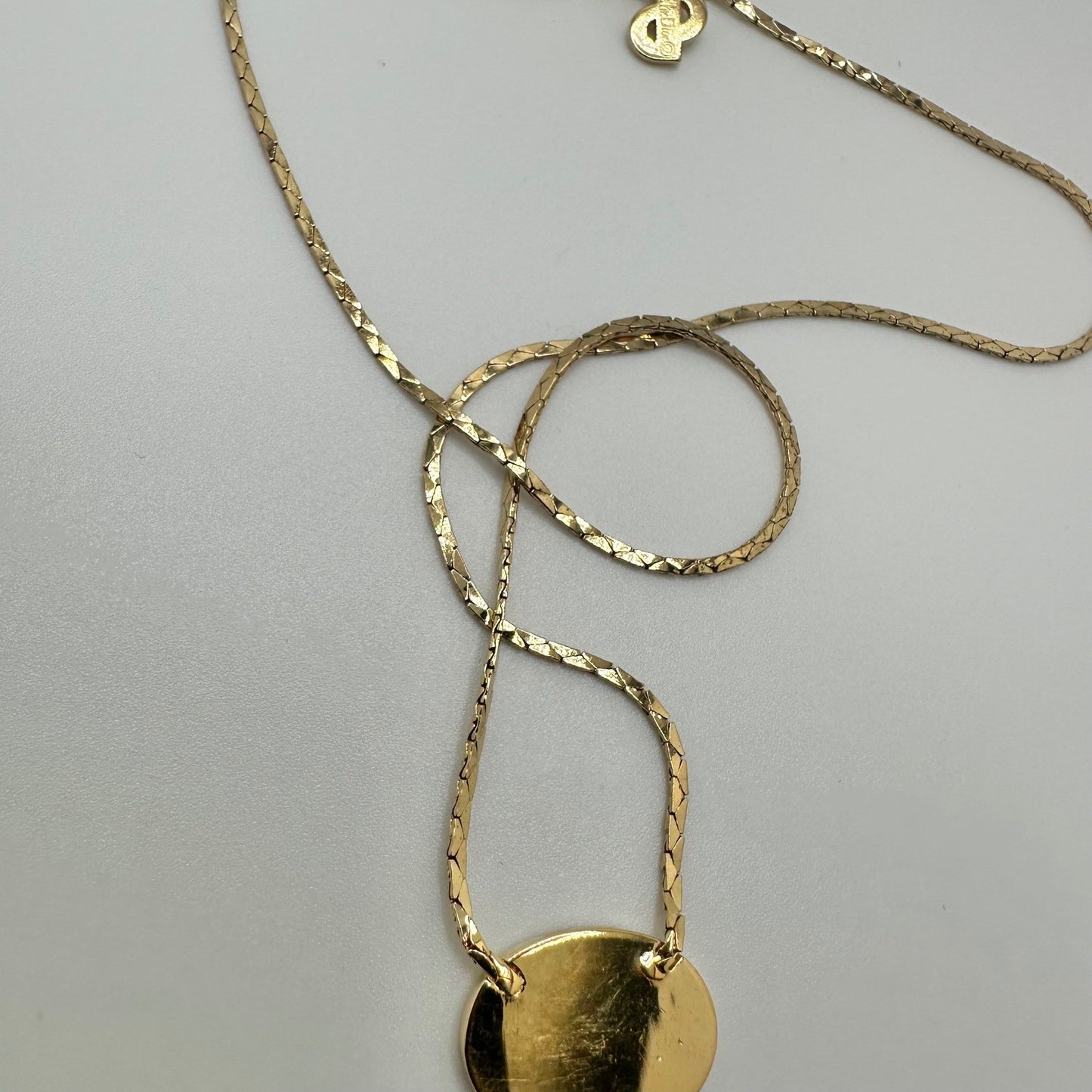 Christian Dior Necklace Gold Tone Rhinestone Logo Pendant Designer Jewelry