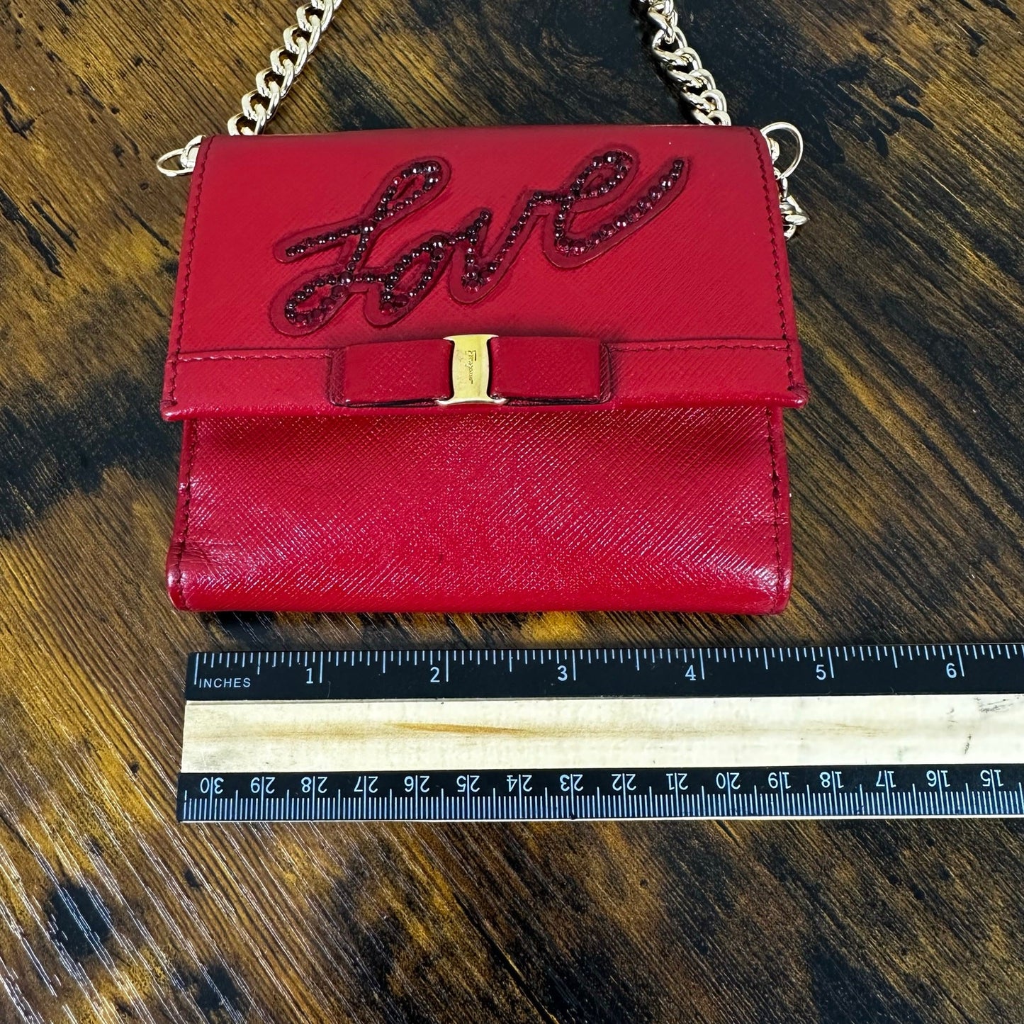 Rare Salvatore Ferragamo "Love" Compact Wallet Red Leather