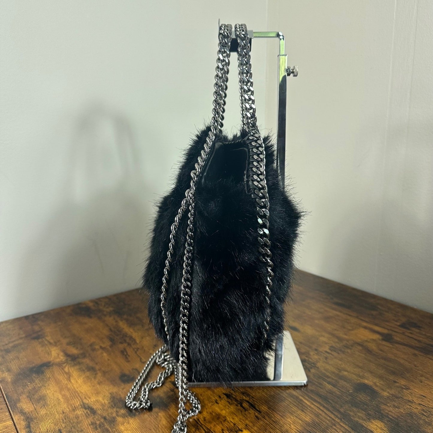 Stella McCartney Fur Free Fur Black Quilted Chain Shoulder Bag