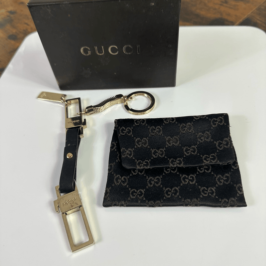 Gucci Bicolor Long Porte Cles Keychain Leather Metal With Pouch And Box