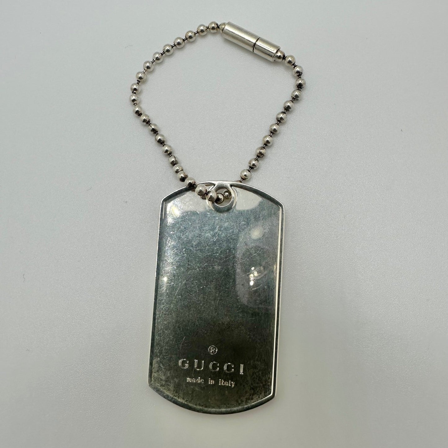 Gucci Dog Tag Keychain Key Ring Sterling Silver 925 Bead Chain Made in Italy