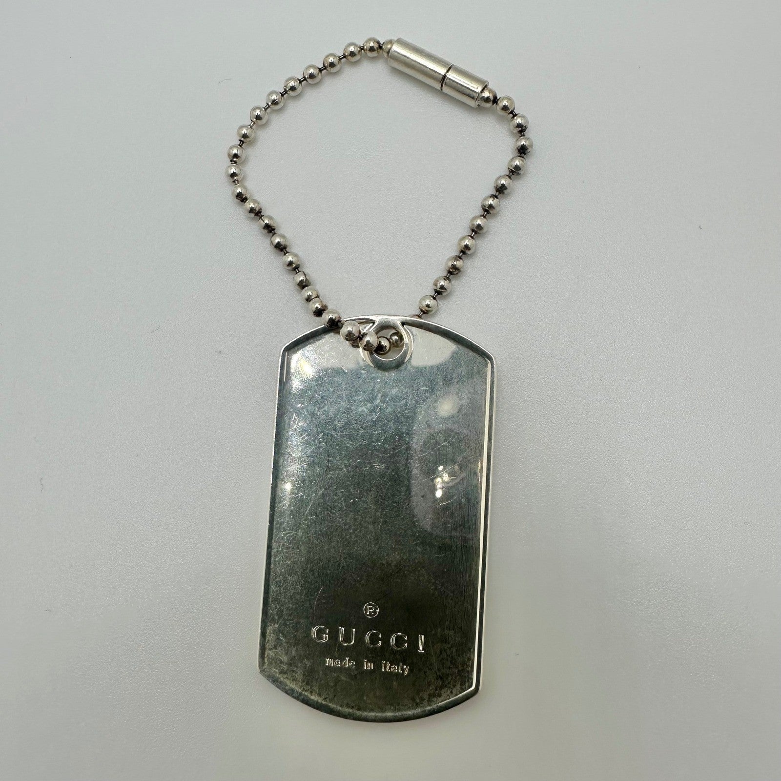 Gucci Dog Tag Keychain Key Ring Sterling Silver 925 Bead Chain Made in Italy