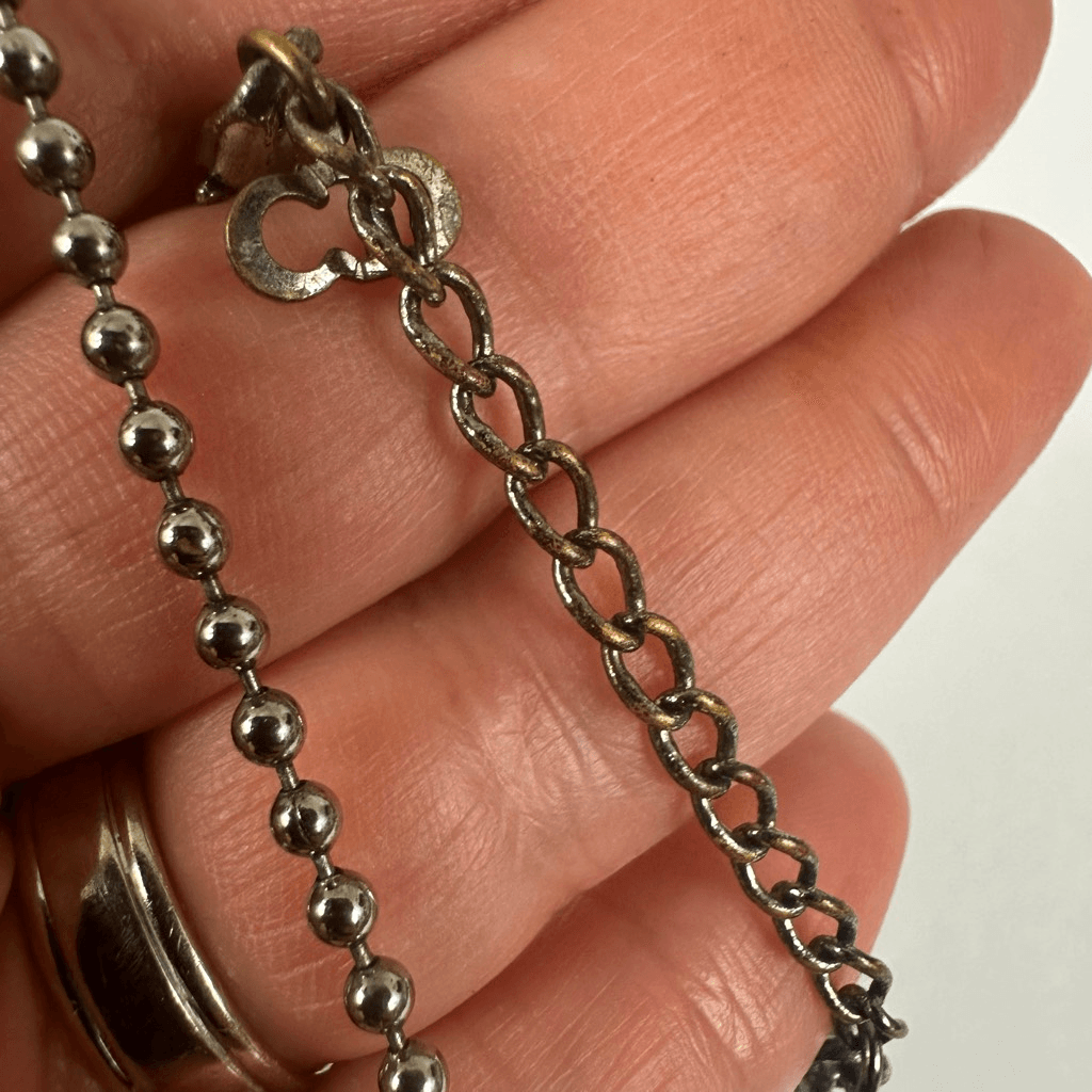 Christian Dior Silver Tone Dog Tag Ball Chain Pendant Necklace