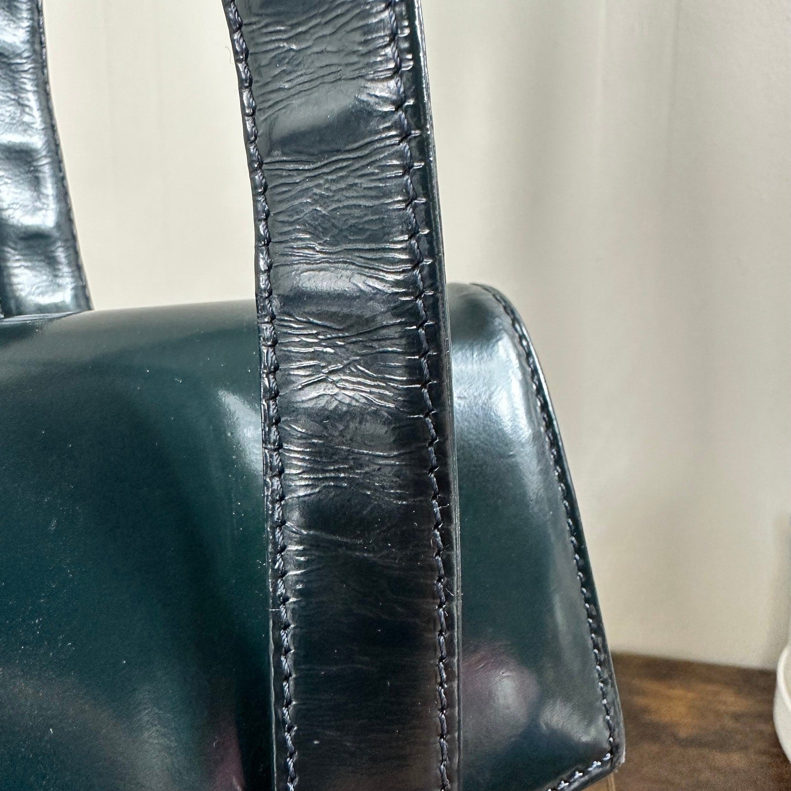 Gianni Versace Medusa Teal Patent Leather Shoulder Bag Vintage Authentic