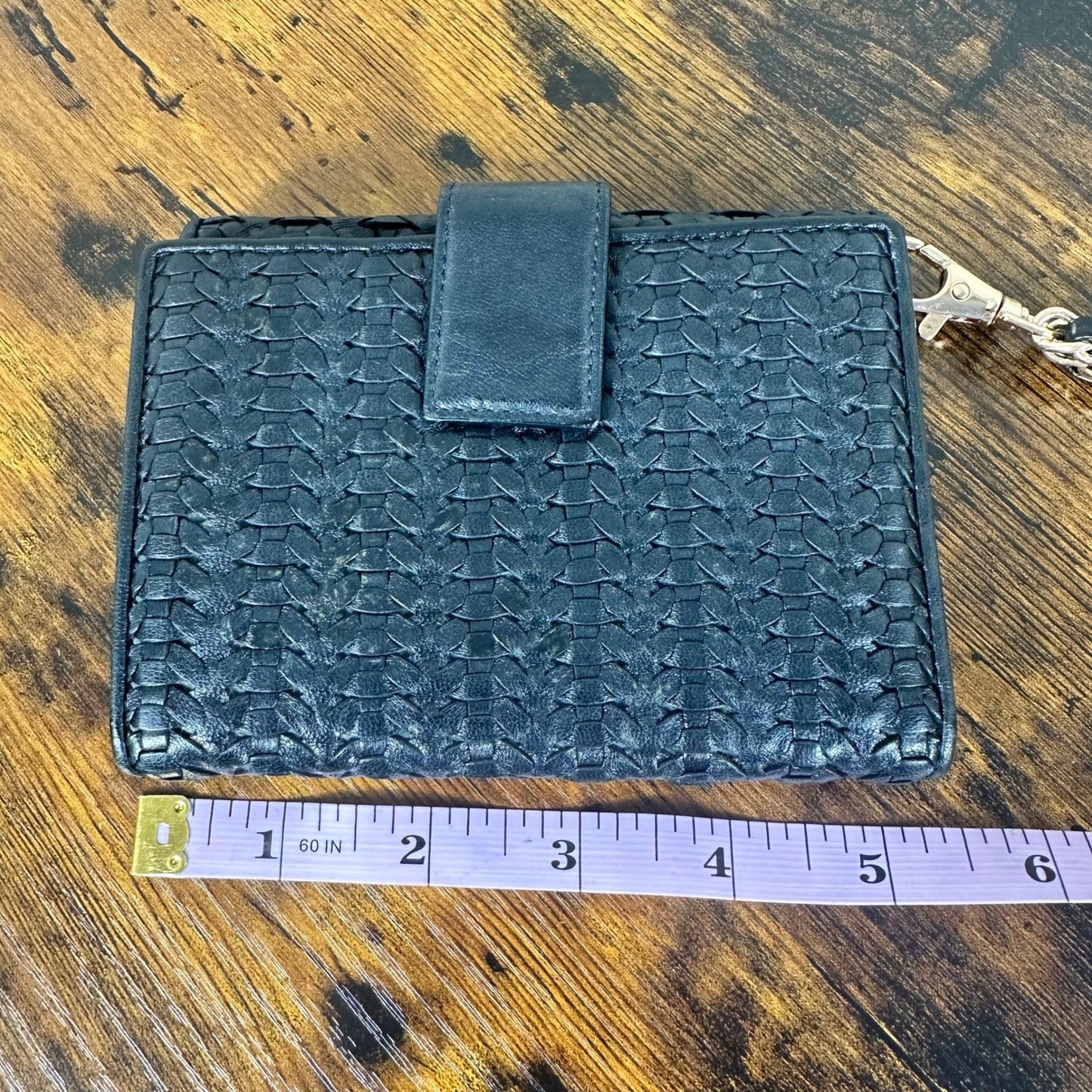 Christian Dior Black Woven Leather Wallet Wristlet Chain Strap Authentic Vintage