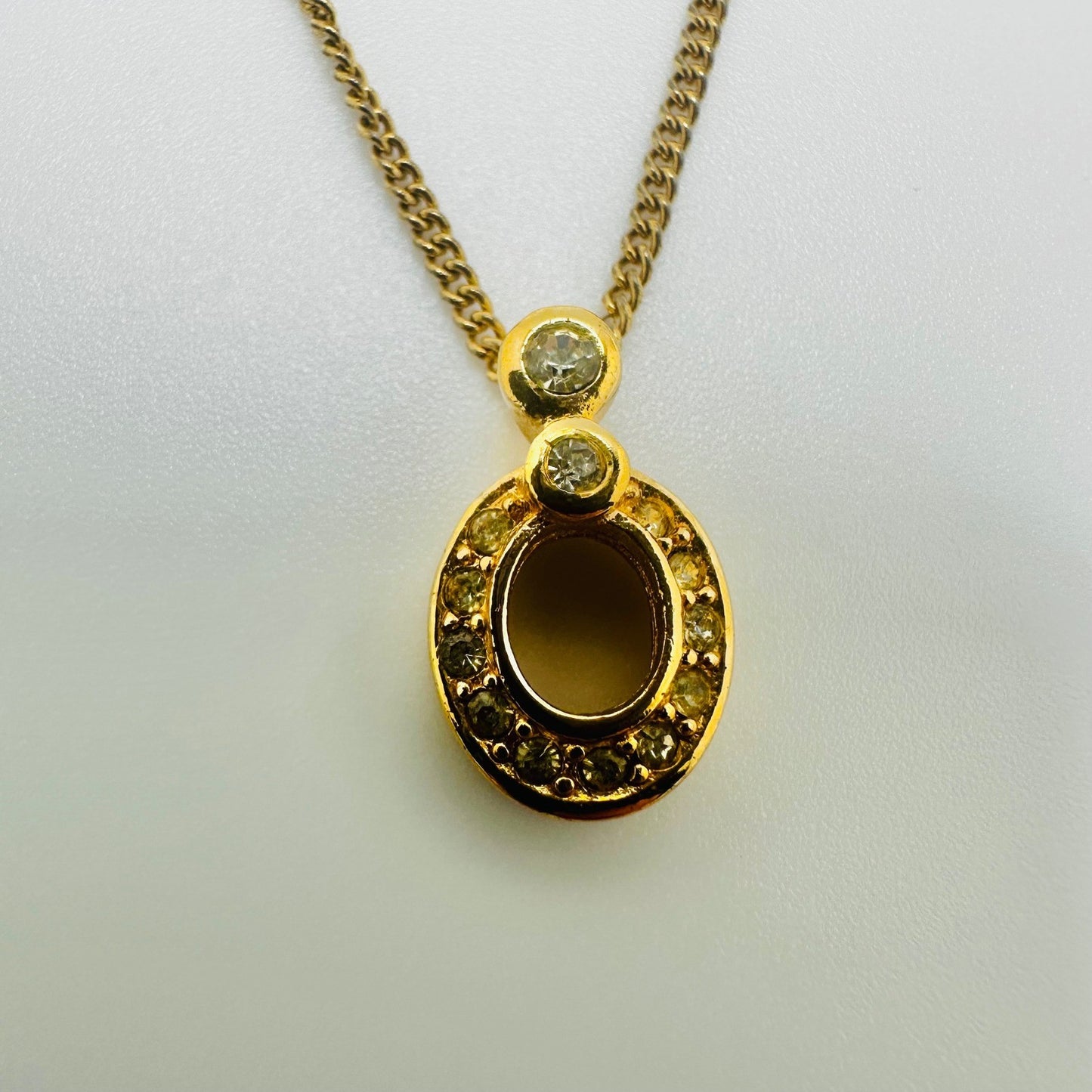 Christian Dior Gold Tone Crystal Pendant Necklace Designer Jewelry