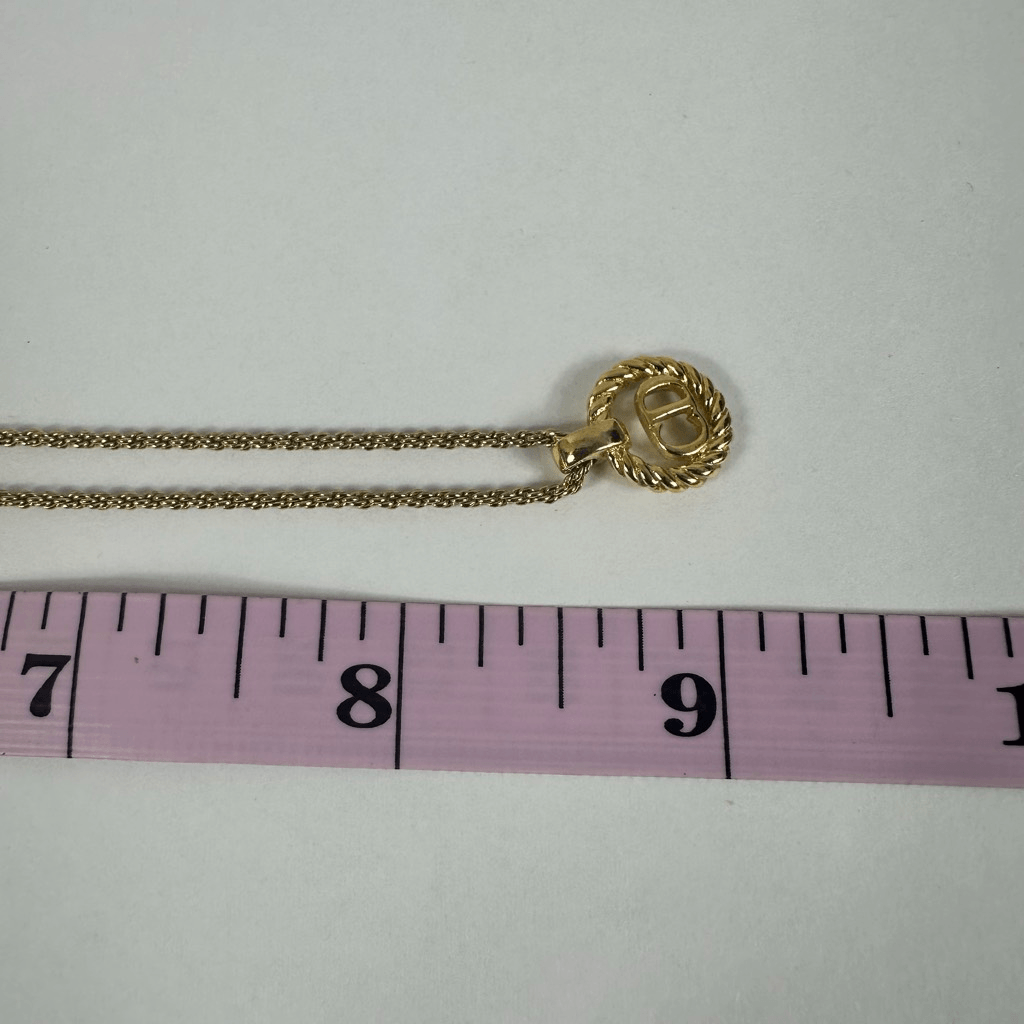 Christian Dior CD Logo Gold Tone Pendant Necklace