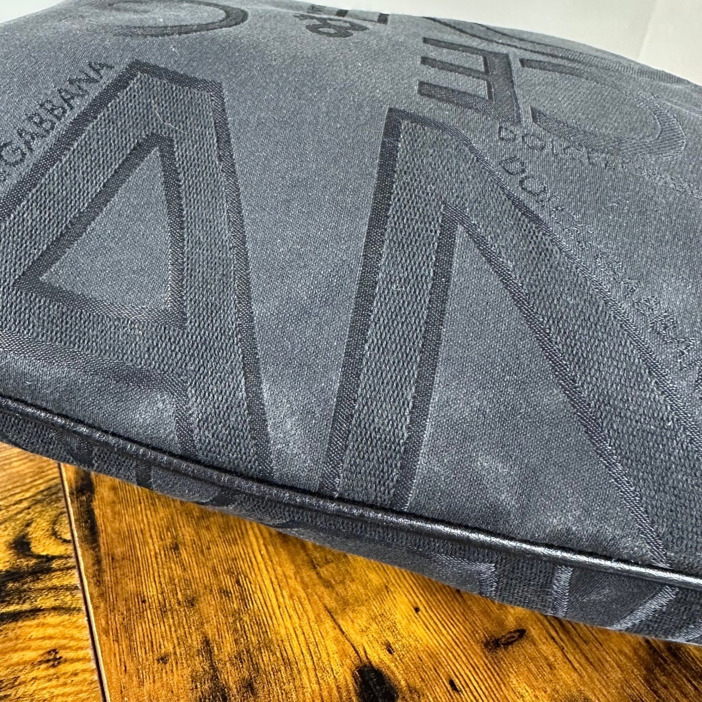 Dolce & Gabbana Black Logo Jacquard Hobo Shoulder Bag Leather Trim Ring Detail