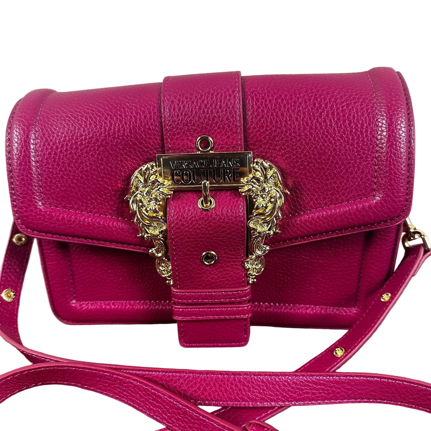Versace Jeans Couture Pink Pebbled Gold Accent Crossbody Bag Purse Shoulder Hand