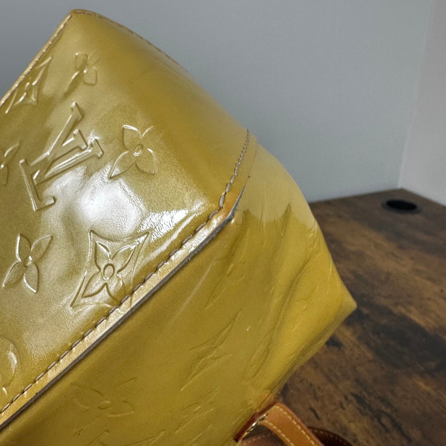 Louis Vuitton Monogram Vernis Reade PM Yellow Patent Leather Handbag Authentic