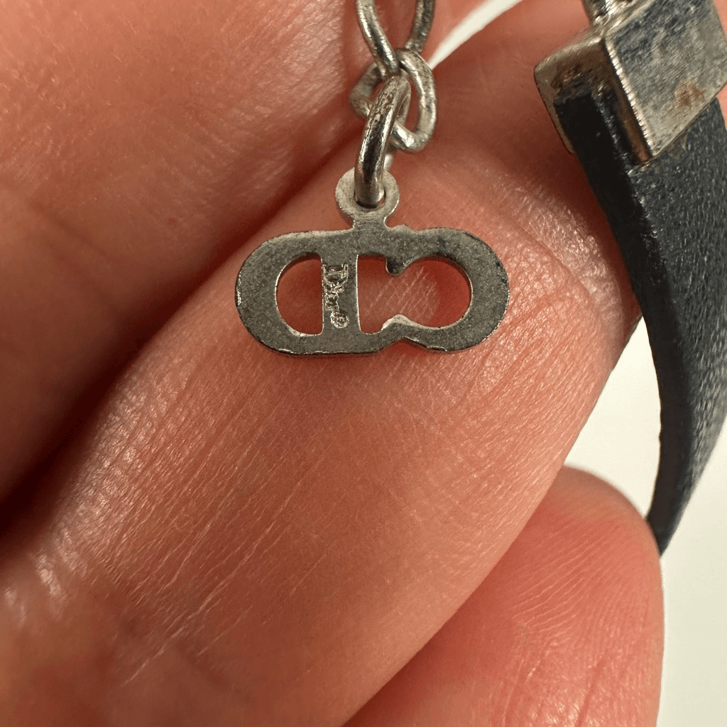 Christian Dior Leather Silver Tone Adjustable Bracelet