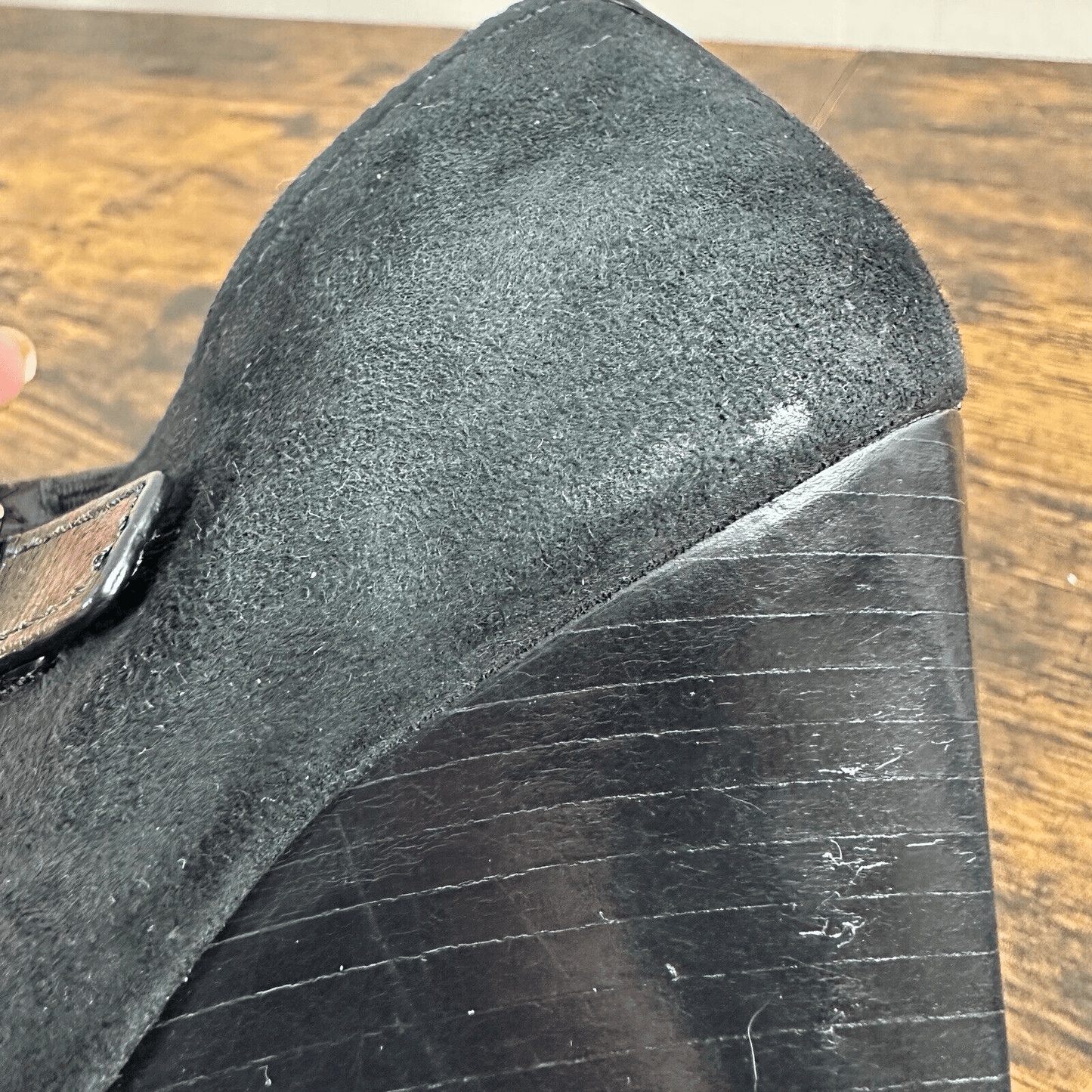 Tory Burch Gabrielle Buckle Suede Black Wedge Booties Size 6