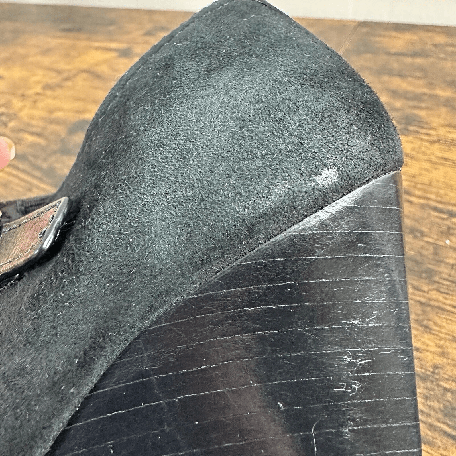 Tory Burch Gabrielle Buckle Suede Black Wedge Booties Size 6