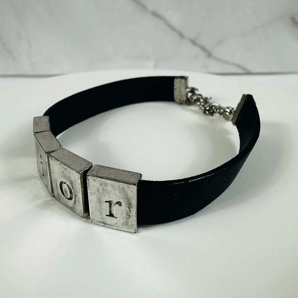Christian Dior Leather Silver Tone Adjustable Bracelet