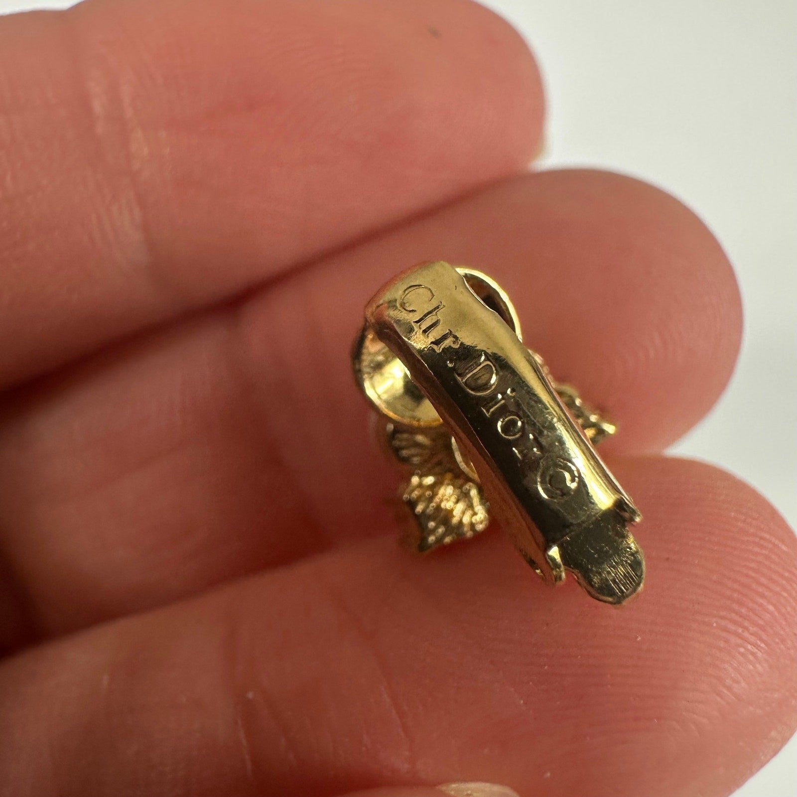 Christian Dior Gold Tone Clip On Earrings Faux Pearl Rhinestones Authentic