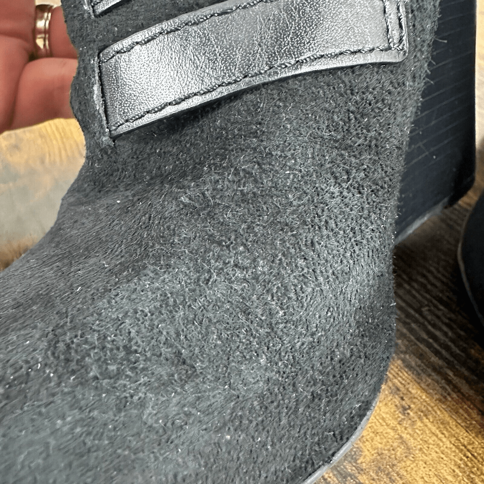 Tory Burch Gabrielle Buckle Suede Black Wedge Booties Size 6