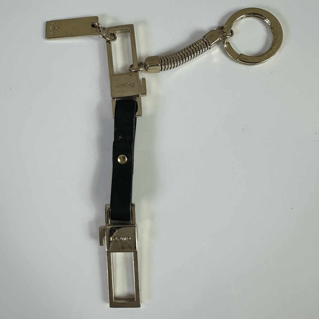 Gucci Bicolor Long Porte Cles Keychain Leather Metal With Pouch And Box