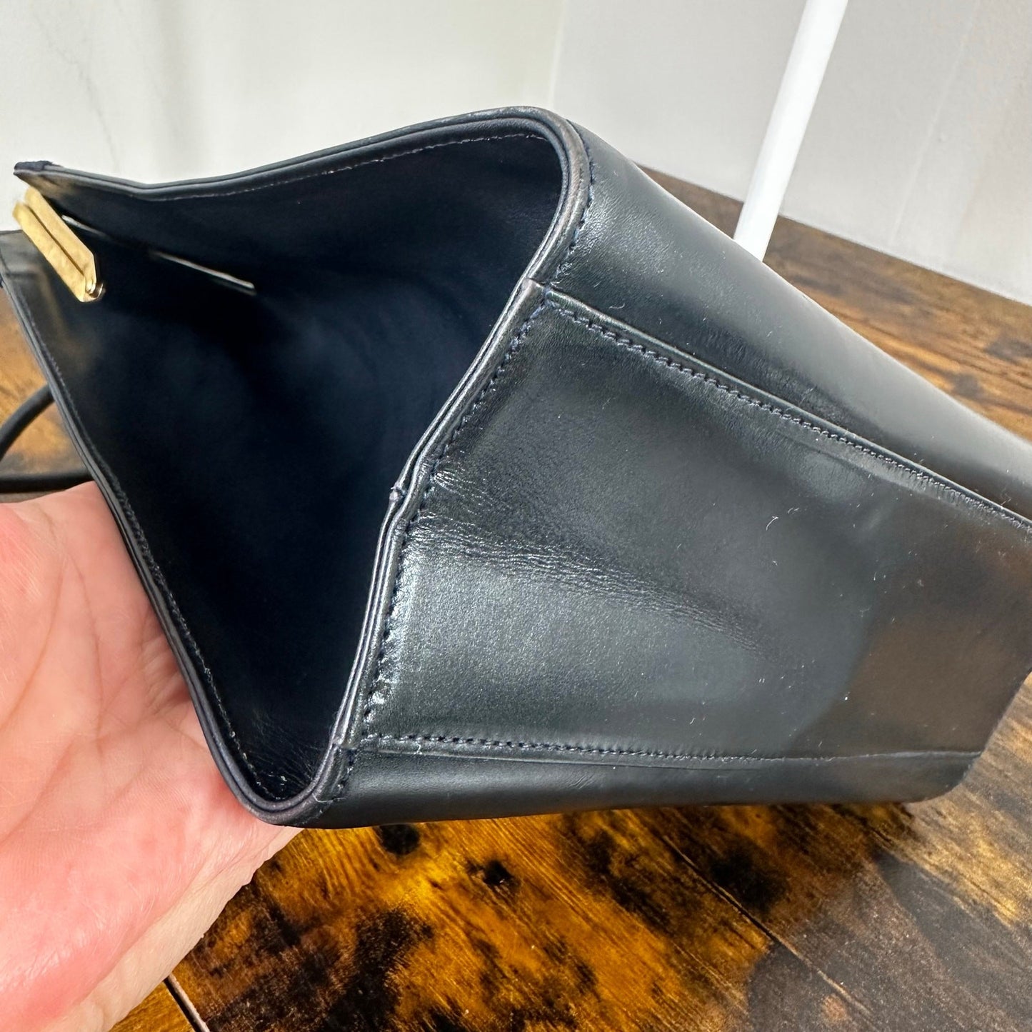 Salvatore Ferragamo Vara Vintage Shoulder Bag Navy Blue Leather