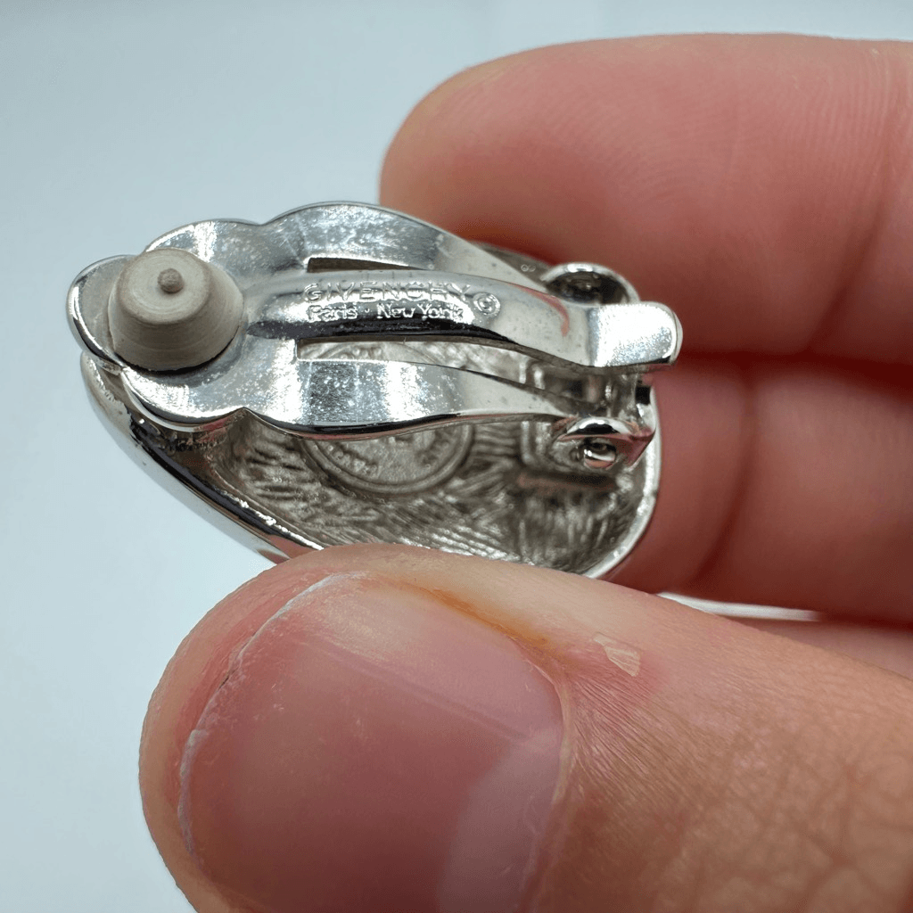 Givenchy Vintage Enamel Silver Tone Clip On Earrings