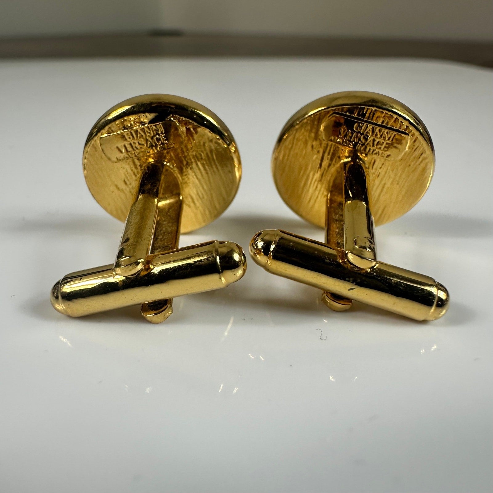 Gianni Versace La Medusa Gold Tone Enamel Cufflinks Authentic