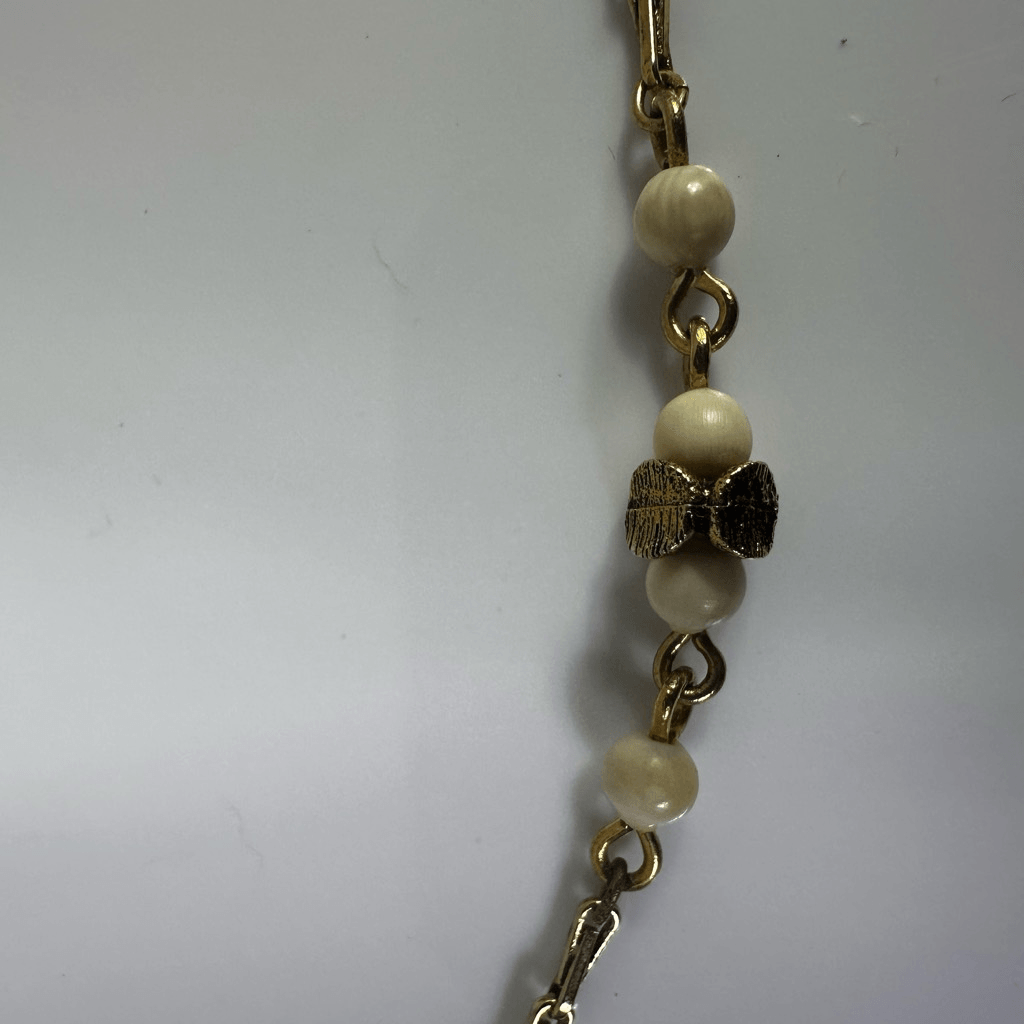 Chloe Faux Pearl Long Necklace Gold Tone 31”