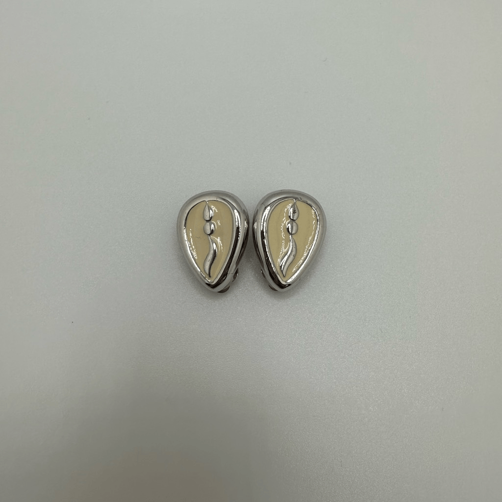 Givenchy Vintage Enamel Silver Tone Clip On Earrings