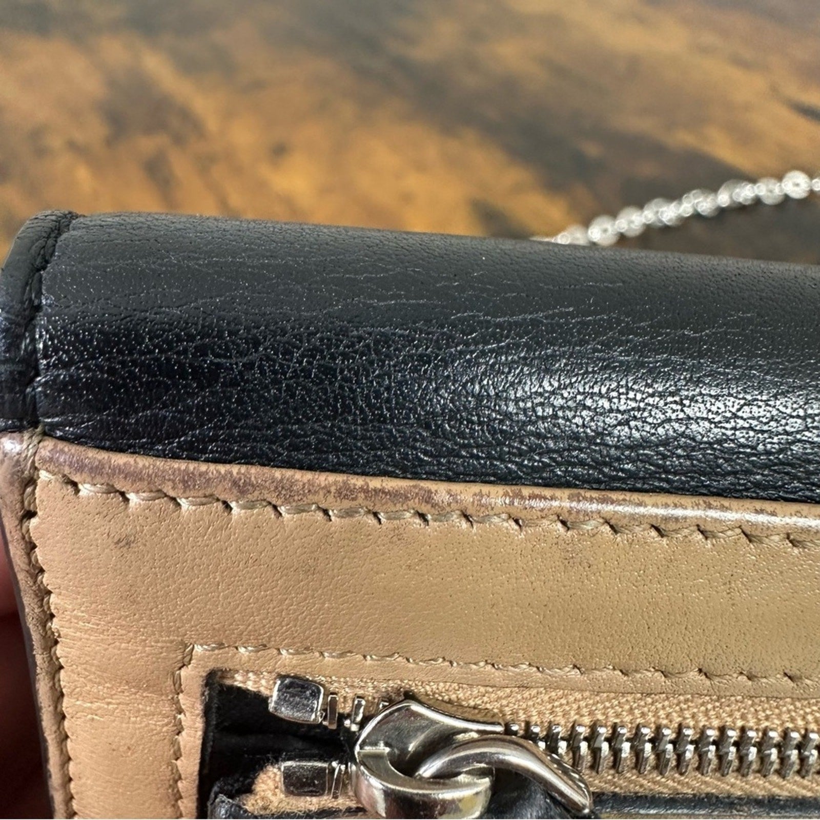 Fendi Leather Envelope Wallet Black Beige Authentic