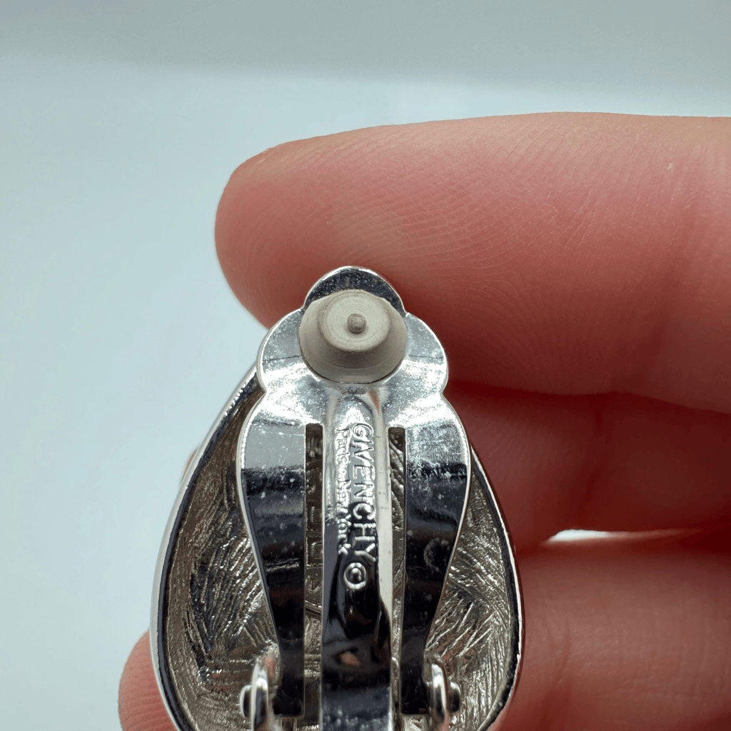 Givenchy Vintage Enamel Silver Tone Clip On Earrings