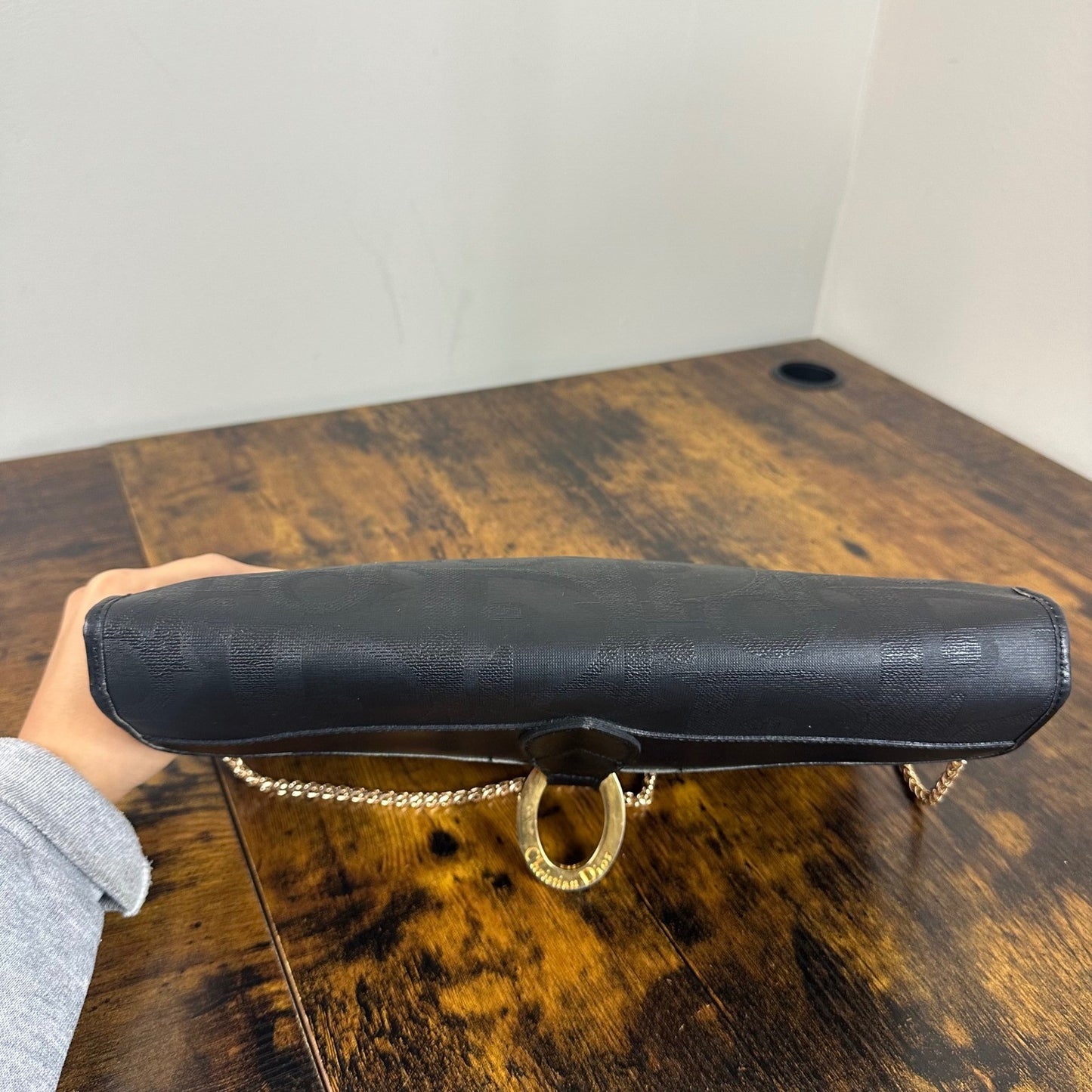 Vintage Christian Dior Monogram Chain Shoulder Bag Black Clutch